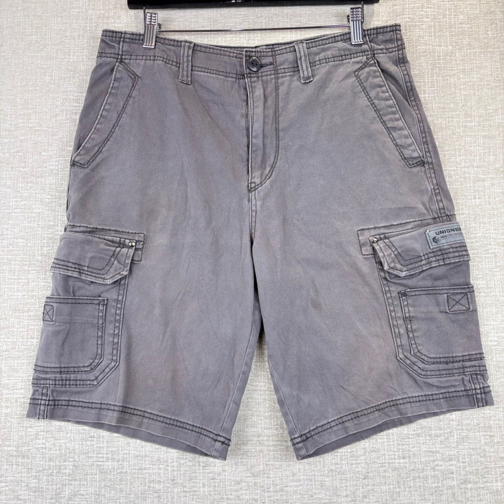 Y2K Unionbay Mens Cargo Shorts Size 32 Gray Stretch Cotton Utility Multi Pocket